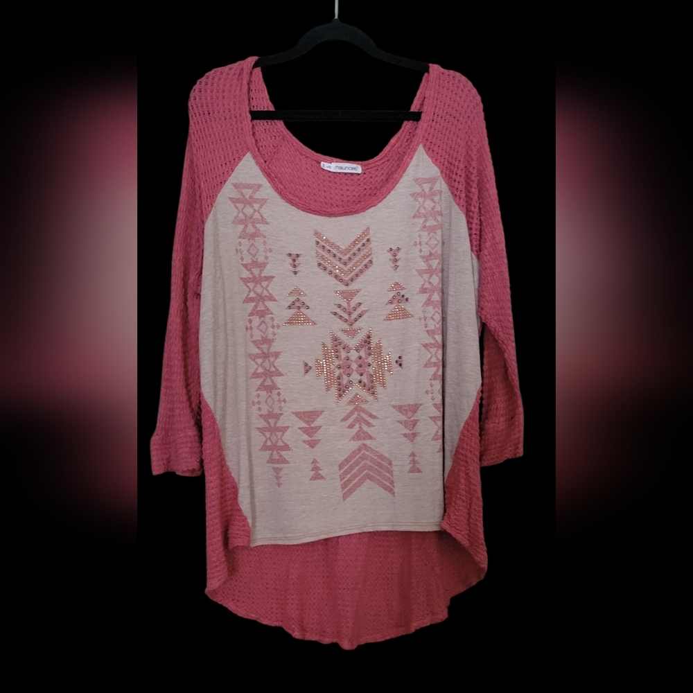 Maurices Coral Pink South Western Designed Textured Knit Top #16